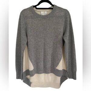 NWT Belle France Gray and Cream 100% Cashmere Women's Sweater Size Large